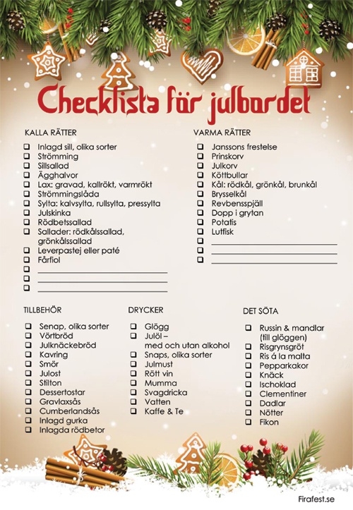 checklista för ett klassiskt julbord
